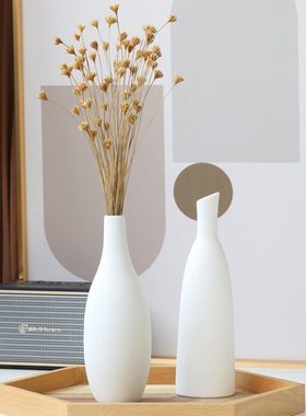 轻奢高档简约创意装饰品小口白色侘寂风格陶瓷花瓶插花水养高级感