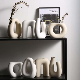 北欧几何艺术陶瓷花瓶素胚花插家居装饰办公室桌面民宿电视柜摆件