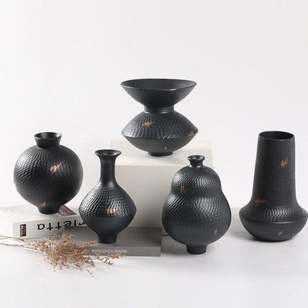 新中式创意飞碟黑色花摆件客厅玄关餐桌桌面插花陶瓷花器工艺品,特色手工艺,青花瓷,淘宝优惠券,粉丝福利购,淘宝优惠卷
