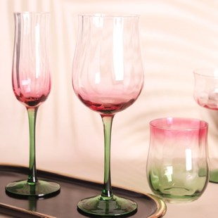 创意中古红酒杯水晶玻璃郁金香绿色渐变高脚杯复古家用葡萄酒杯子