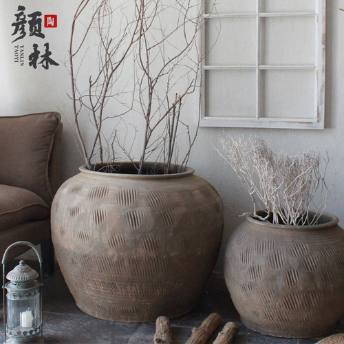 土陶花坛陶坛土坛子胖花盆粗陶瓦缸泥罐土罐复古大陶罐大缸种树盆