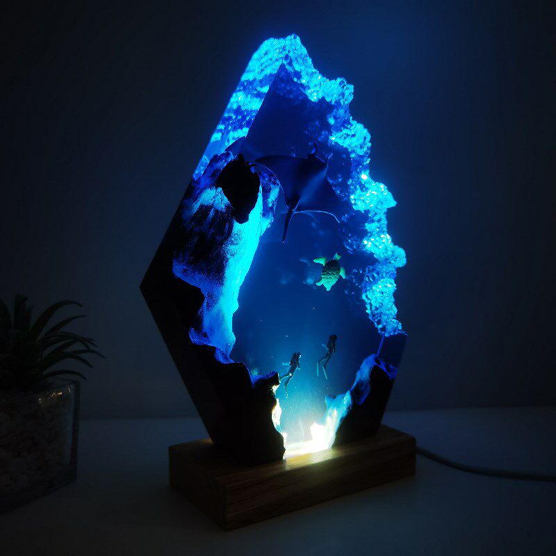 创意海洋家居饰品艺术摆件手工艺品潜水员桌面小夜灯情侣生日礼物