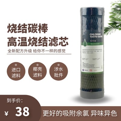 10寸平口 第三级精密烧结压缩活性炭椰壳网碳滤芯净水器纯水机CTO