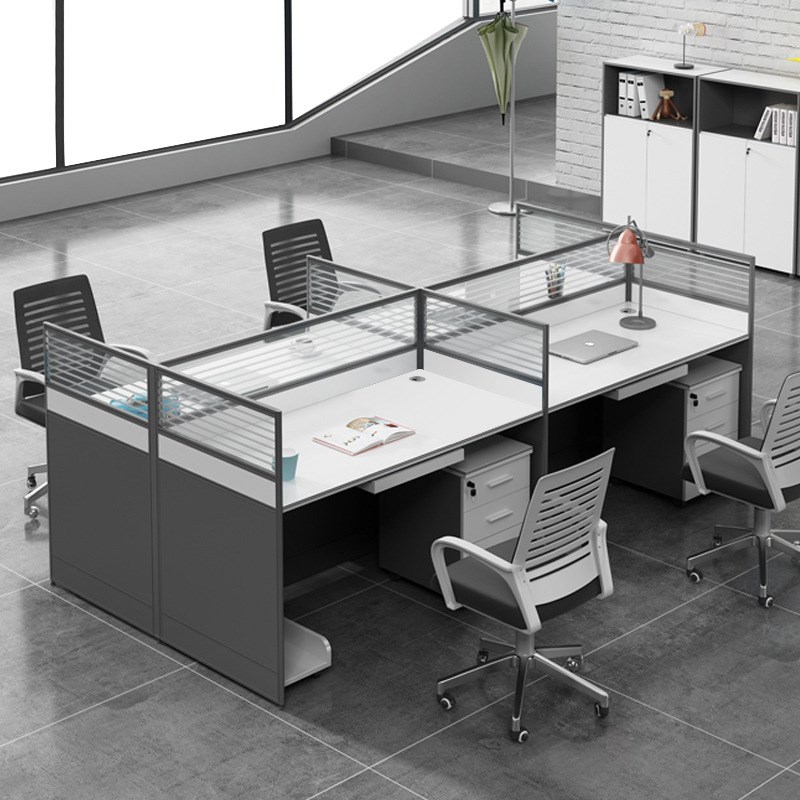 白色工位办公桌46人位简约屏风隔断单双人位职员桌简易四人员工位