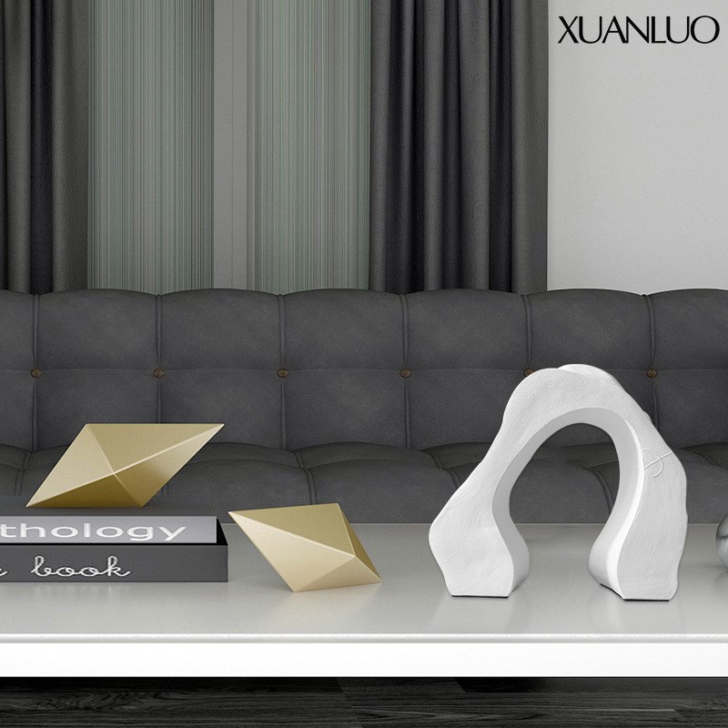 北欧风格抽象树脂摆件现代几何建筑造型酒店样板间创意软装装饰品