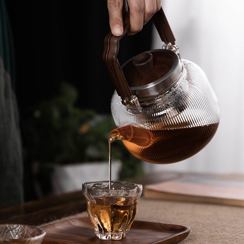 S588可明火炭火提梁煮茶壶 玻璃茶壶 蒸煮两用电陶炉专用煮茶器蒸