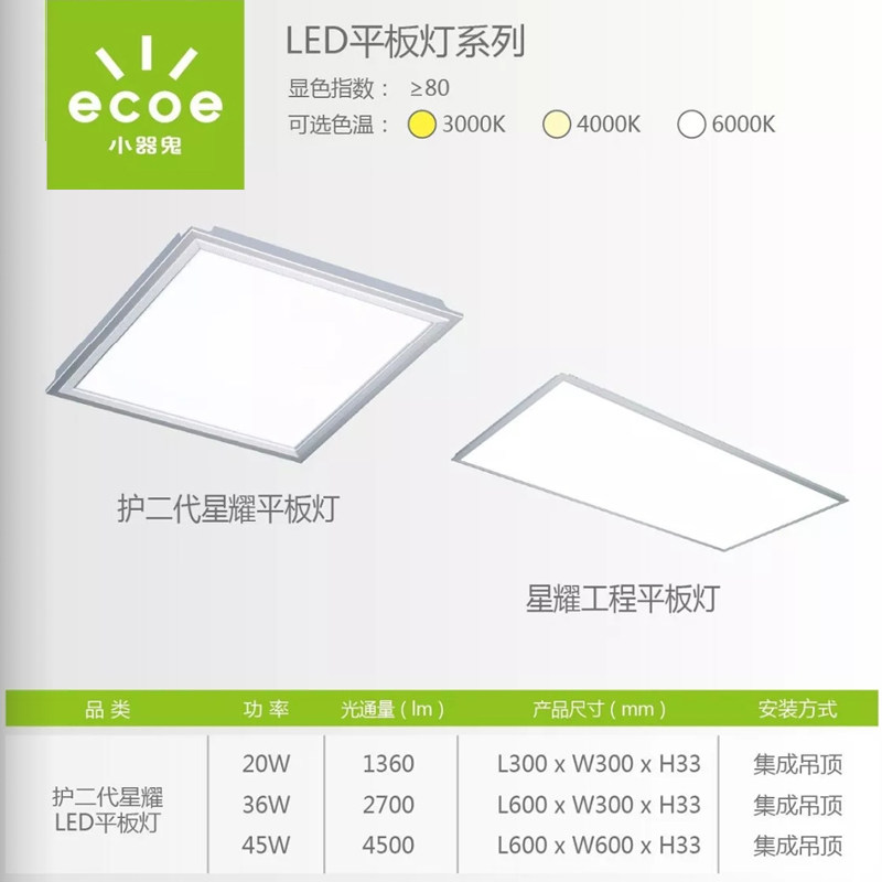 小器鬼平板灯LED小气鬼led面板灯20W 36W 50W瓦集成吊顶led吸顶灯