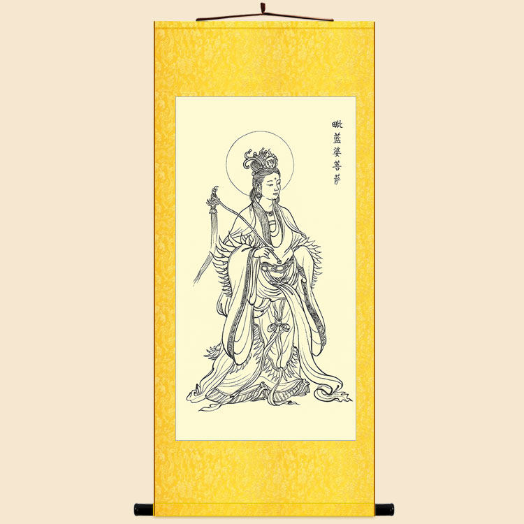 毗蓝婆菩萨画像 绢布卷轴挂画中式复古装饰画丝绸画 来图定制订做