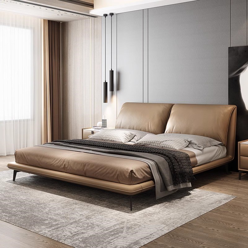 北栖大象耳朵床主卧真皮床现代简约双人大床高端大气意式极简床48