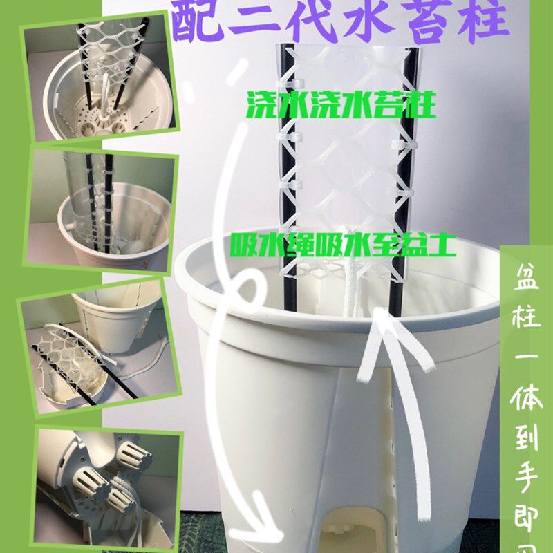 自吸水青山盆搭配水苔柱底座 植物攀爬控根花盆方便 整体发货包邮