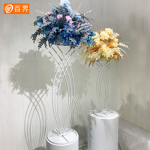 百界新款婚庆道具铁艺t台现场布置路引主桌花花器婚礼装饰架摆件