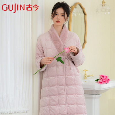 古今中长款夹棉加厚睡袍睡衣女冬