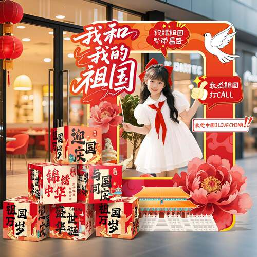动国庆感节地堆商盒子场景氛围布置公司场店VGW铺活打卡拍照道具k