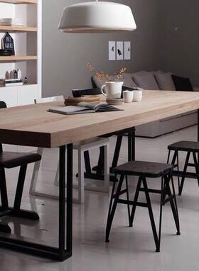 会简约长方形实木餐桌黑色工作台复家古议桌Z085用原木条长办公桌