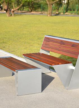 公园椅户外长不锈区钢菠萝格实木休FYY闲区椅商场庭院小街道椅景