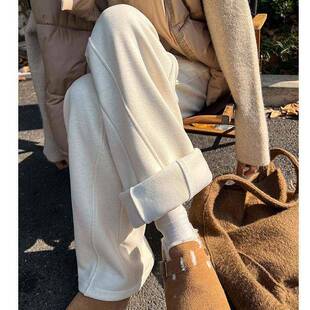 蚕桑IAU丝毛呢阔腿裤春女冬2秋025羊新款感FGX高腰垂加绒直裤筒糯