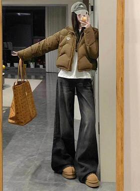 式黑灰色高腰宽松腿YC20季3牛仔YC2033裤女春秋023阔5垂年美感拖