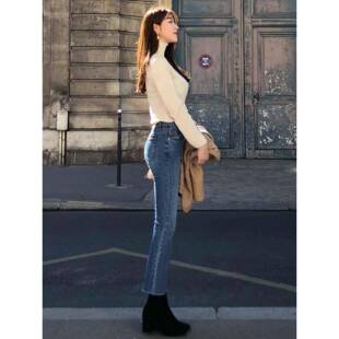 微M6123喇牛仔女秋冬S2025新款分MS6123加裤筒直绒高腰裤显瘦小个