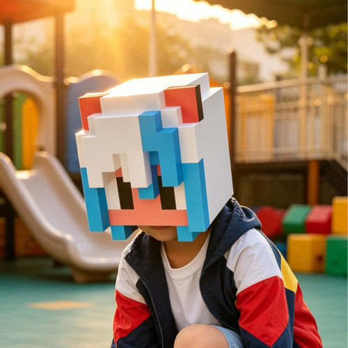 MC我的世界表演搞怪COSPLA可爱自己做DIY手工成人儿童纸头套面具