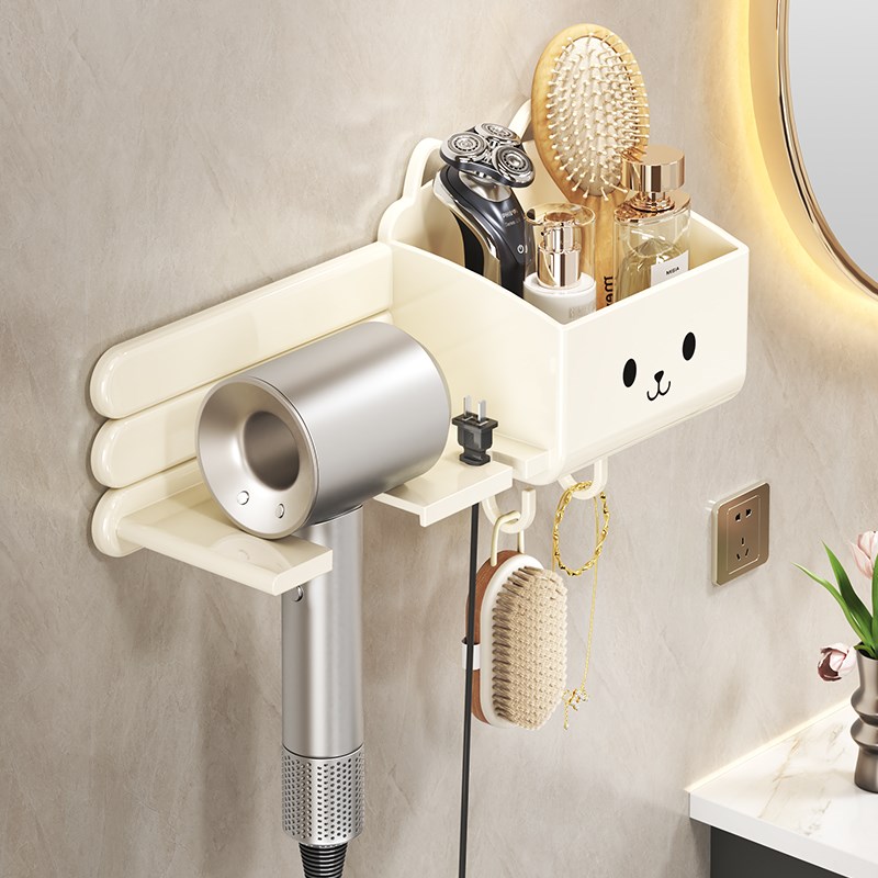 卫生间吹风机置物架免打孔电吹风挂架浴室牙刷风筒梳C子一体收纳