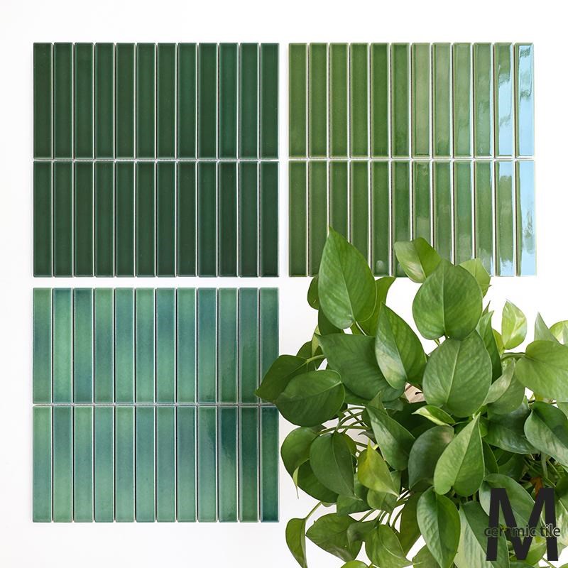 法式复古c绿色筷子砖长条马赛克吧台背景墙餐饮酒店商业墙砖