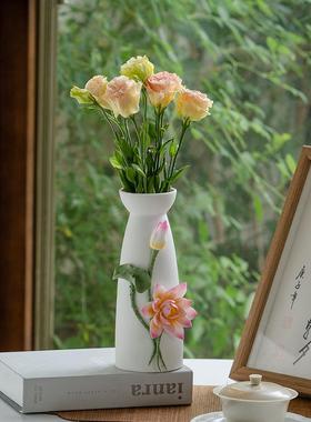 新中手工荷花式陶瓷VXI花瓶摆面件视电柜博古架客厅办公室茶几桌