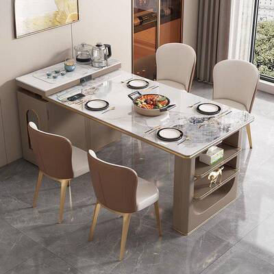 轻奢风功电炉一DMW体岛台餐型桌家磁用小户极简可伸缩多能餐桌椅