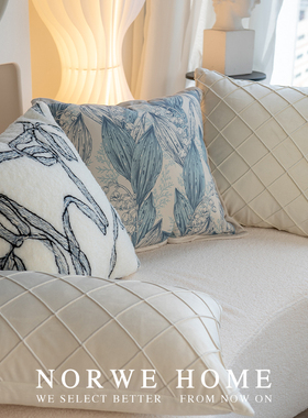 奶油风蓝色抱枕组合腰枕客厅沙发靠枕靠J背法式简约民宿床头靠垫