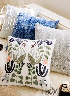 简约高端法式奶油色蓝色抱枕中古靠垫沙发抱枕P套飘窗床上靠枕含