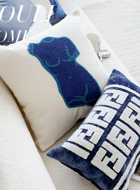 原创蓝色高级轻奢l简约现代沙发客厅抱枕套靠垫靠枕样板房名宿床