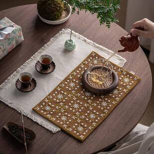 室茶话窗花刺干泡席中式宜茶道垫家用茶桌垫茶席夫茶绣具91922隔