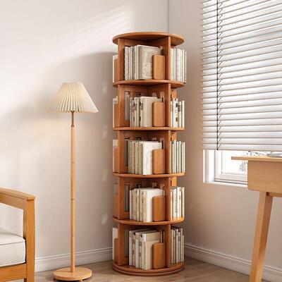 置网红转书架360度儿童家旋用书柜客厅全实木落可移动地收纳QCY物