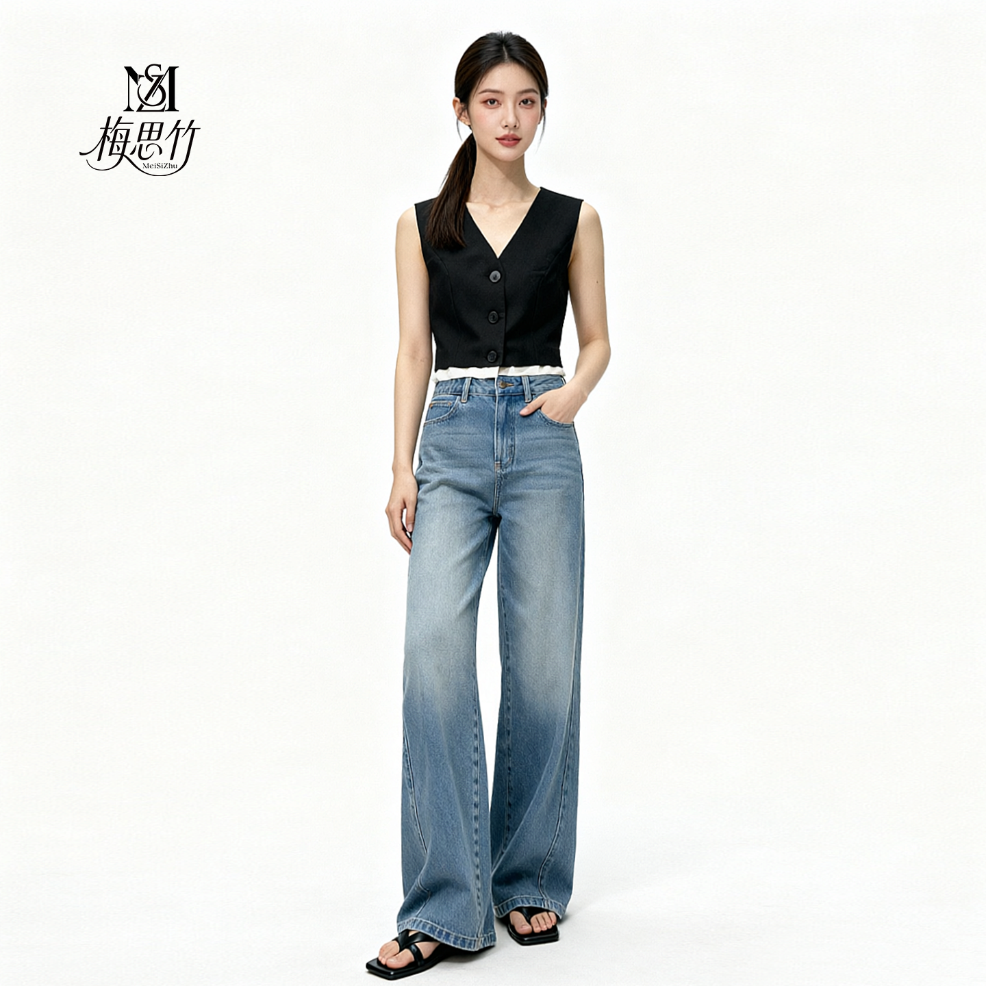 垂感阔腿牛仔裤女削胯侧缝前移夏季遮肉显瘦高棉亲肤长裤子透气