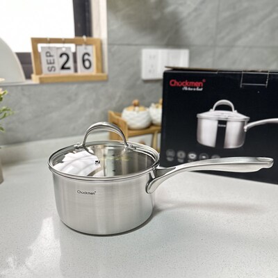 无涂层18/1不0锈钢奶锅 单柄加1宝宝辅食锅家用煮汤锅16/厚8cm锅