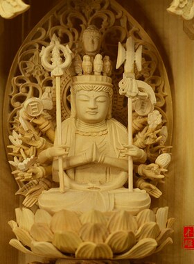 小叶黄杨木雕雕刻千手观音佛龛生肖鼠精护神本命佛手工守雕工艺品