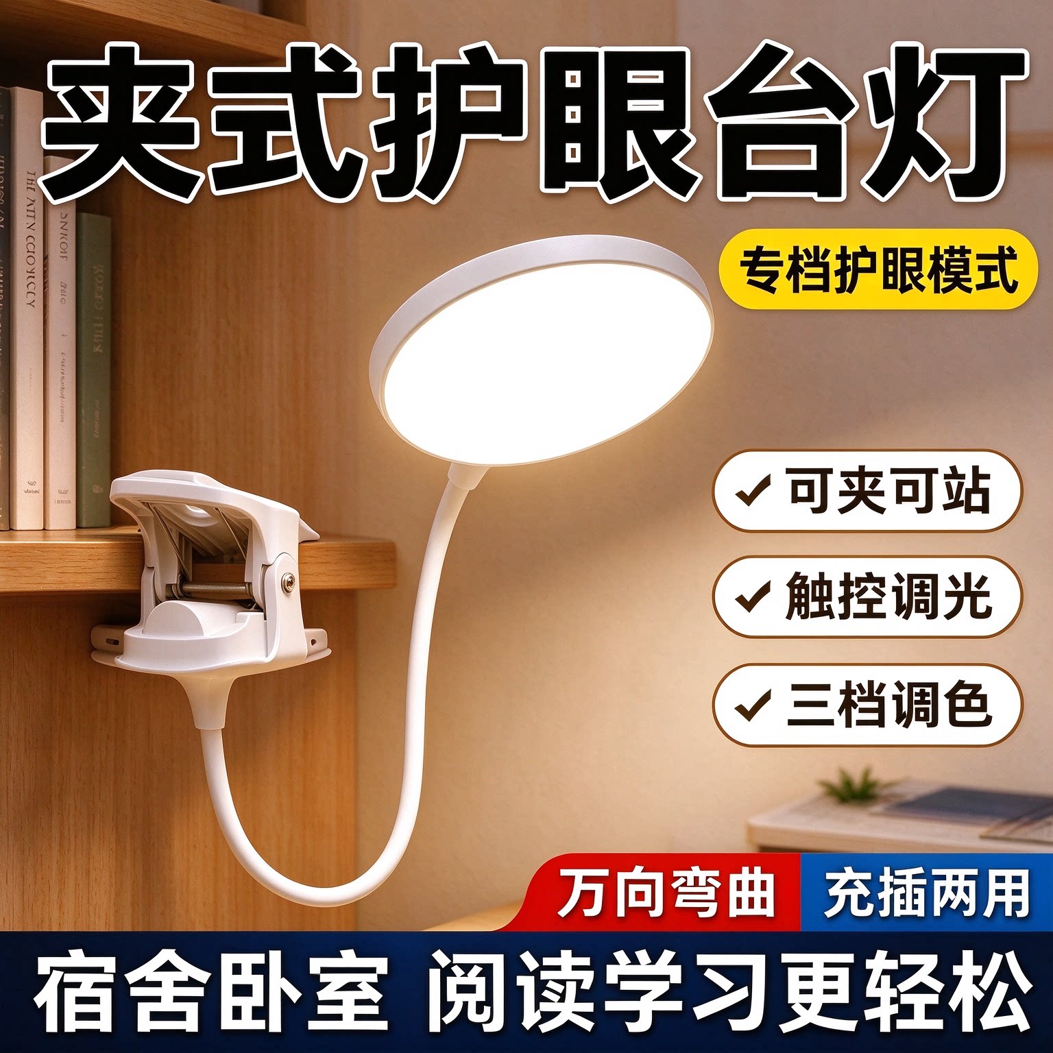 充电夹式台灯护眼usb照明灯接口小夜灯学生宿舍床头书桌上阅读灯
