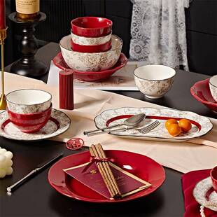 法式玫瑰订婚餐礼具结新婚物碗送碟套装新人乔婚迁新居碗盘碟Z120