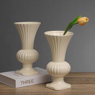 现代极简中古法式奶陶摆瓷花瓶件客LHI厅风桌面水养鲜花插油花花