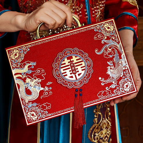 彩礼钱盒子订婚三金礼金盒聘金A礼金箱10万接亲提亲结婚用品大全