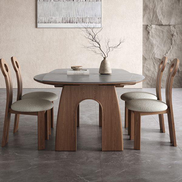 可伸缩圆形实木岩板餐桌椅现代简约小户型侘寂风方圆两用高档饭桌,住宅家具,岩板餐桌,淘宝优惠券,粉丝福利购,淘宝优惠卷