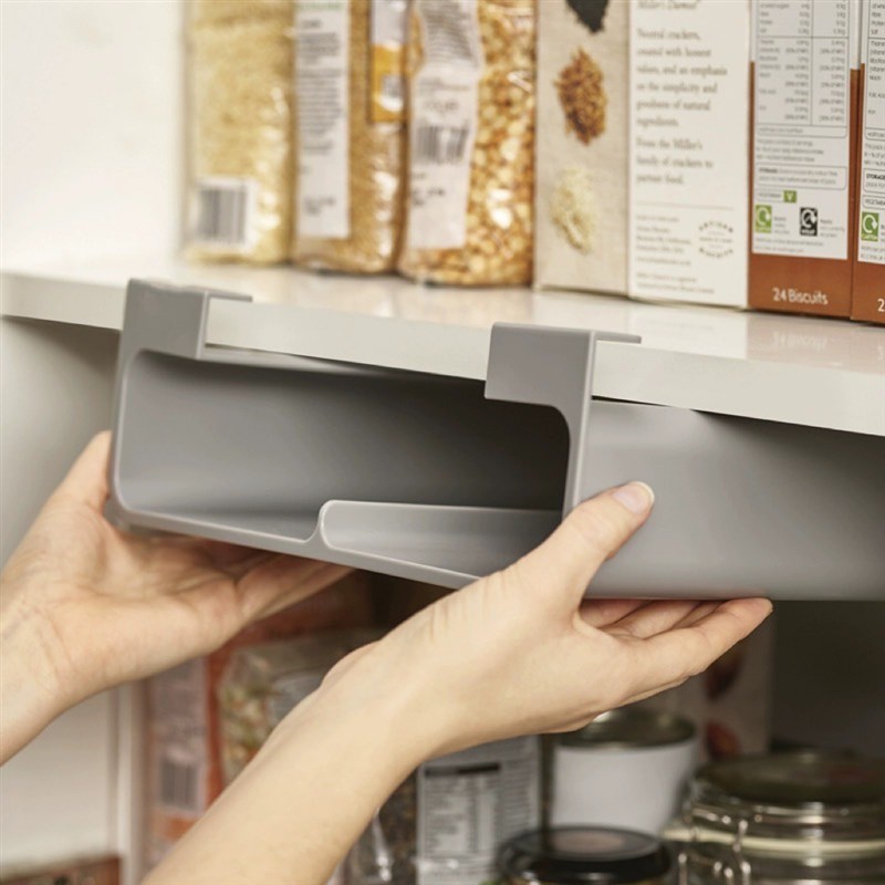 免打孔收纳d置物架厨房隔板壁挂锡纸保鲜膜储物盒悬挂式橱柜下挂