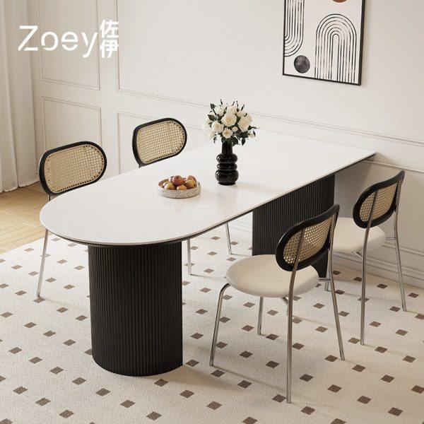 法式复古半圆岩板餐桌小户型罗马柱靠墙饭桌椅奶油风黑色岛台餐桌,住宅家具,岩板餐桌,淘宝优惠券,粉丝福利购,淘宝优惠卷