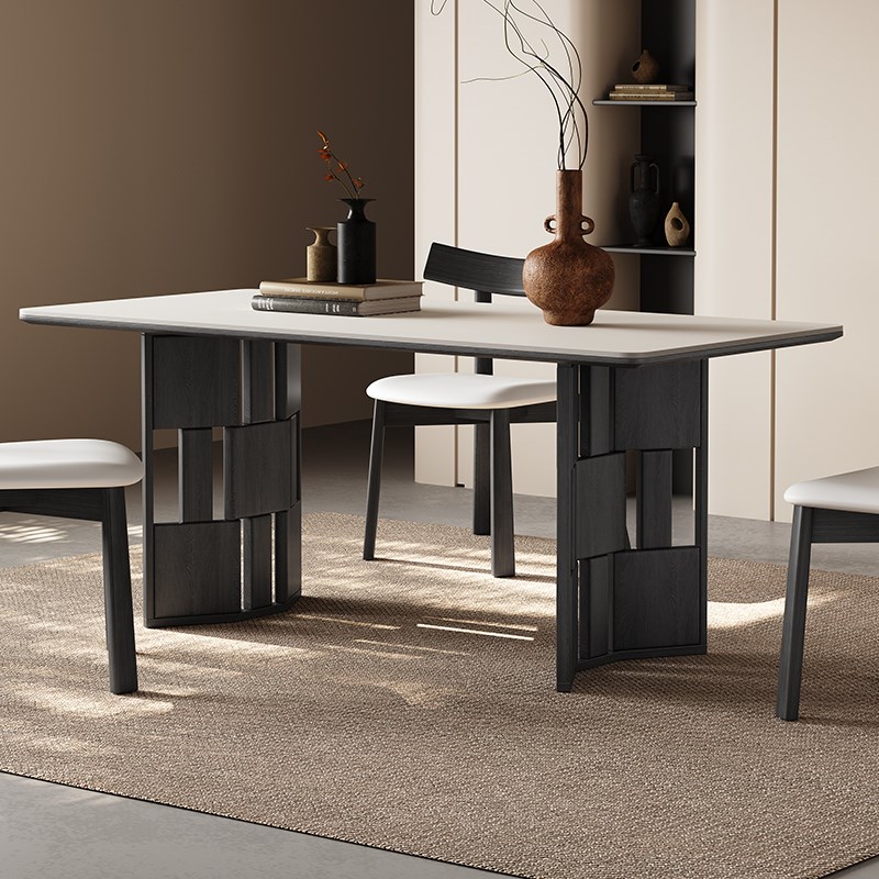 餐桌家用小户型现代简约客餐厅长方形D1米6人2025新款岩板实木餐