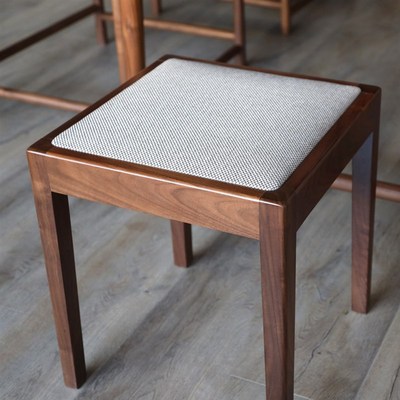 化妆凳实木方凳简约现代化妆椅黑胡桃实木卧室梳妆T台凳子家用坐