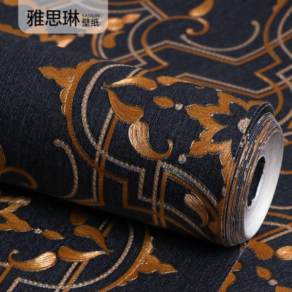 3D立体精压欧式大花大马士革壁纸蓝色奢华卧室客厅背景墙纸深压纹