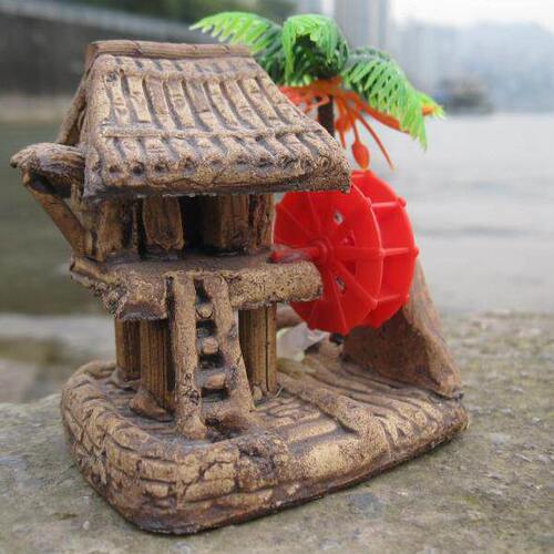 假山盆景配件双人水车茅草房屋陶瓷冲氧吐泡装饰水族鱼缸造景摆件