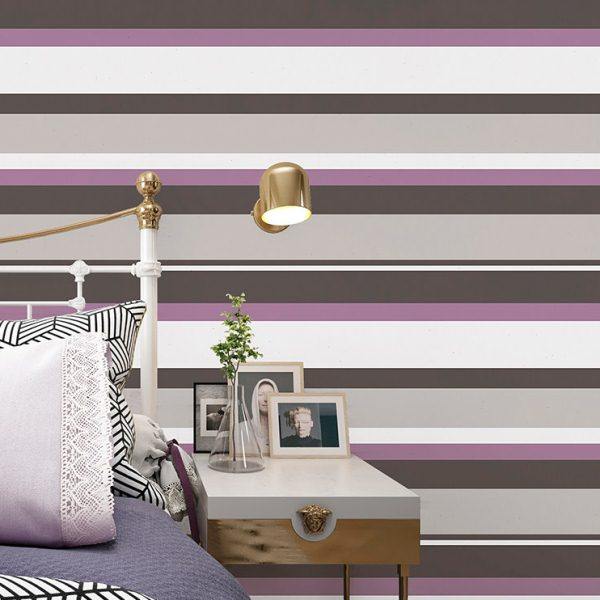 现代简约无纺布蓝色紫色竖条纹墙纸卧室客厅北欧背景壁纸黑白金色