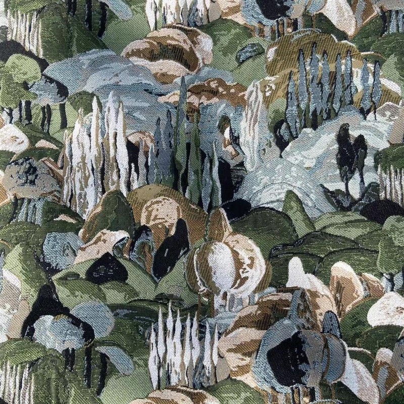 水墨山水提花布料沙发面料高档绿碎花抱枕靠N垫沙发布料棉麻感厚