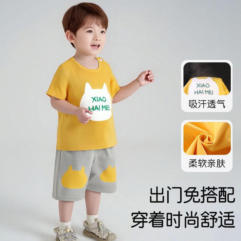 新款 夏季儿童短袖短裤纯棉外贸童装女童T恤套装韩版薄款短袖T恤