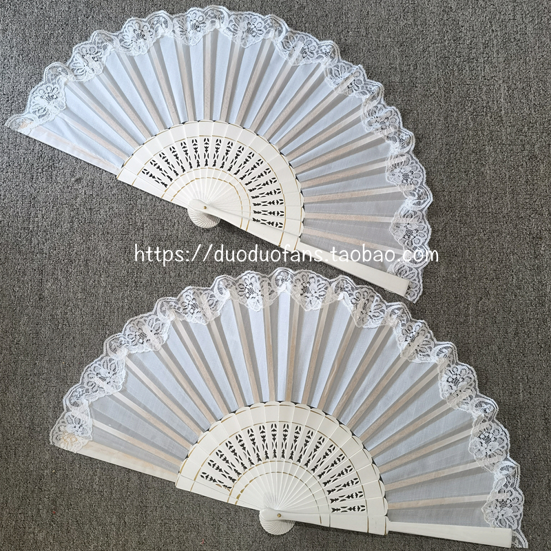 Anita蕾丝扇子大尺寸折扇西班牙扇蕾丝扇30厘米白色蕾丝舞蹈扇子
